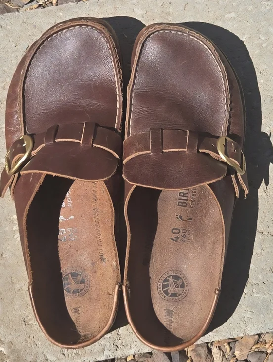 Birkenstock Buckley Brown Leather Slip-On Buckle Shoes - Picture 1 of 8